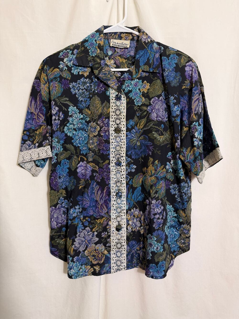 Vintage 90’s Connections Floral Lace Trim Blouse L/XL